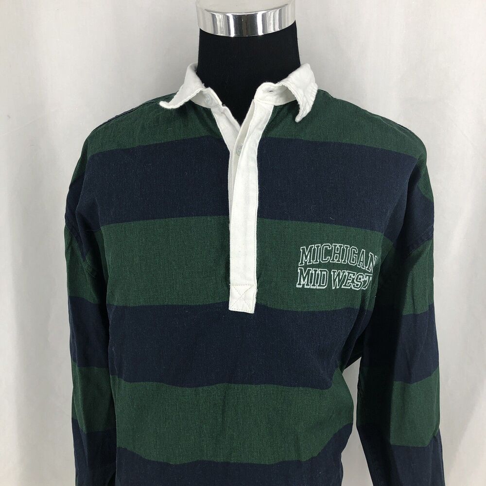 ASOS Design 90s Oversized Blue Green Striped Rugby Shirt Michigan Mid West 2XL